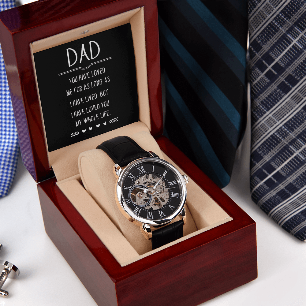 To Dad - Luxury Open Watch Design Mechanical Motion, Genuine Leather Strap