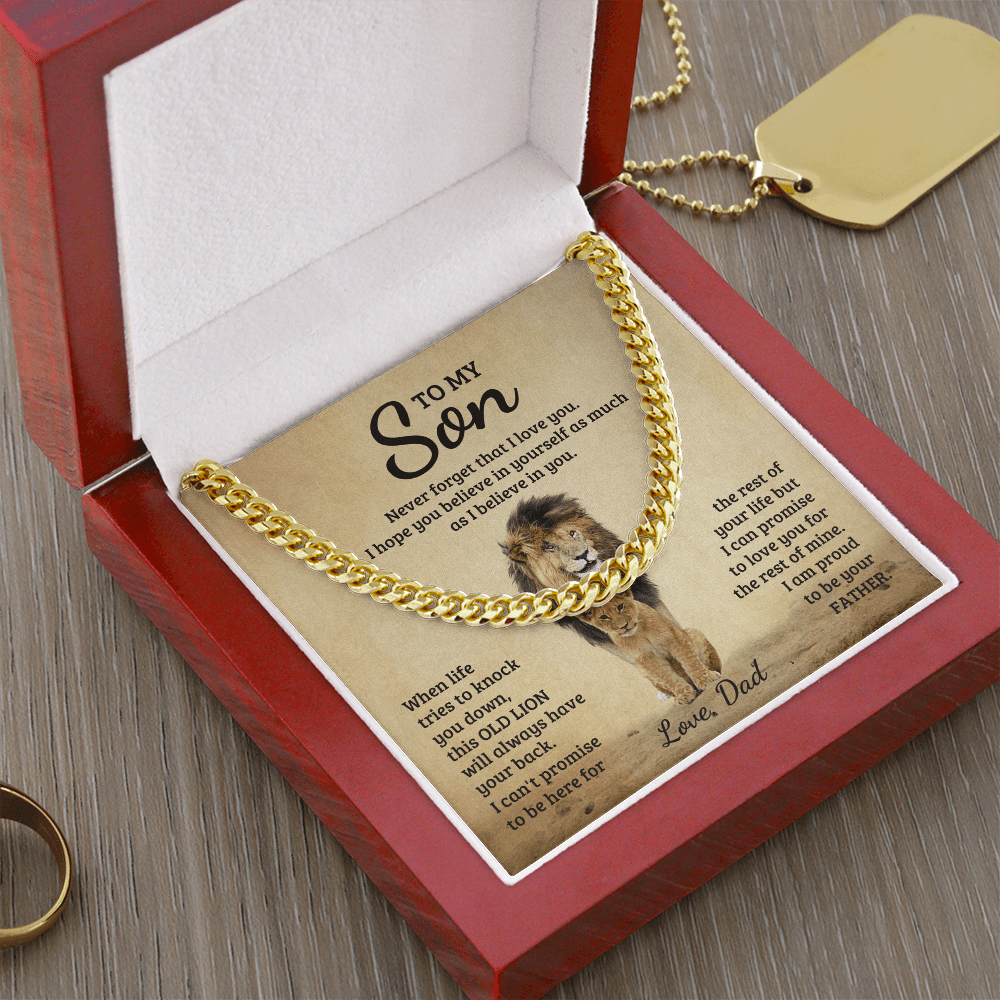 To My Son - Never Forget I Love You Lion Cuban Link Necklace